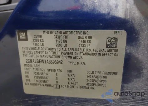 2010 Chevrolet Equinox Ls from USA, damaged, VIN 2CNALBEW7A6393942